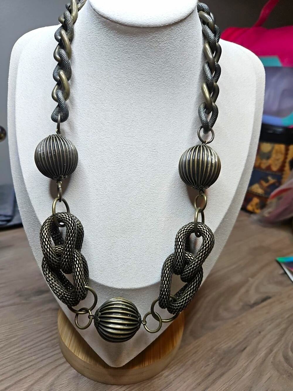 Simply Vera Vera Wang Mixed Metal Necklace Gunmetal Mesh Links & Ribbed Beads